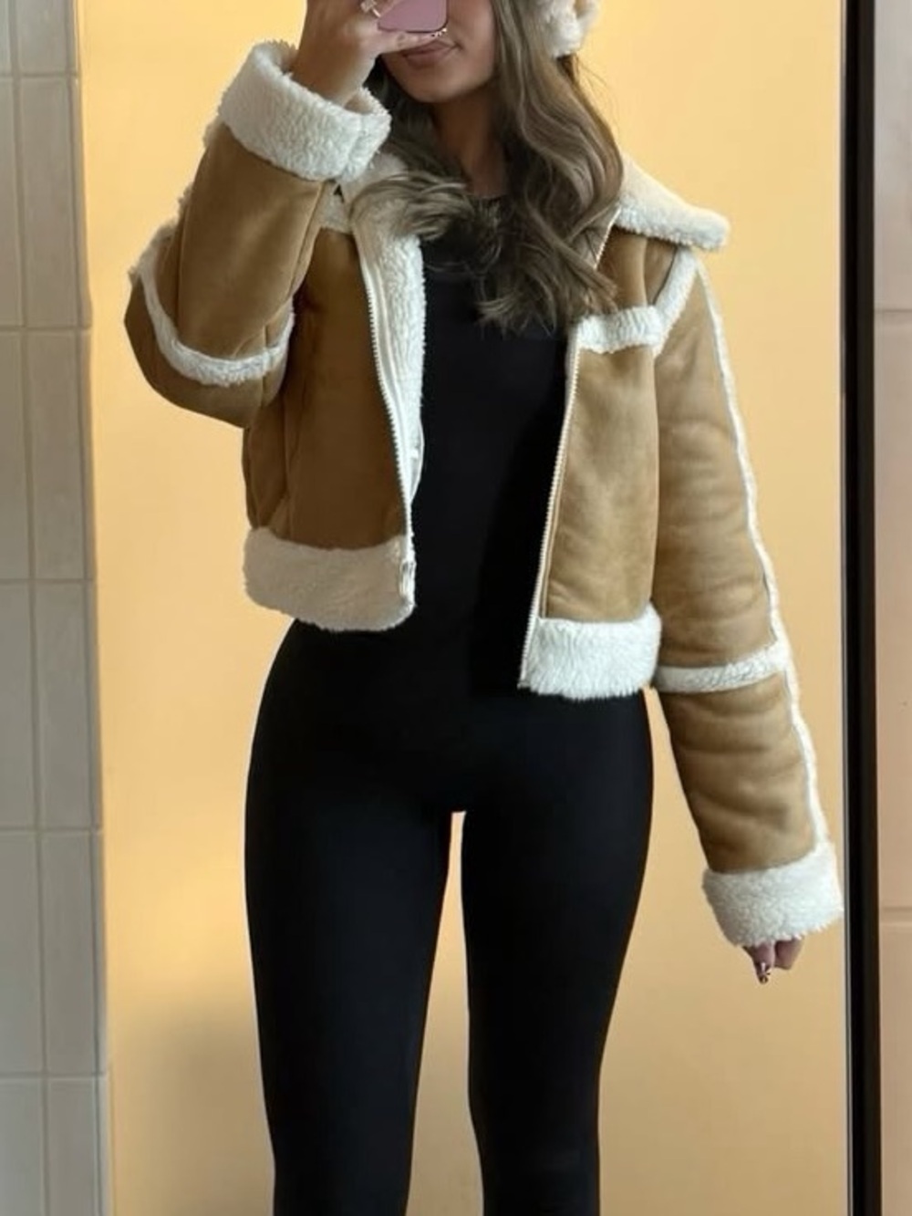 H&M Tan and Cream Teddy Jacket